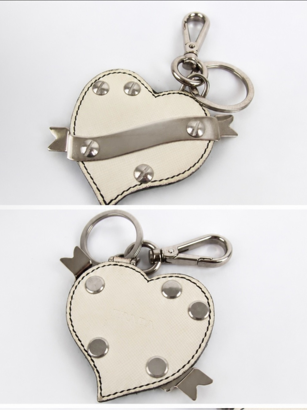 Prada Cream Heart Saffiano CHARM with Silver Hardware - Picture 4 of 5